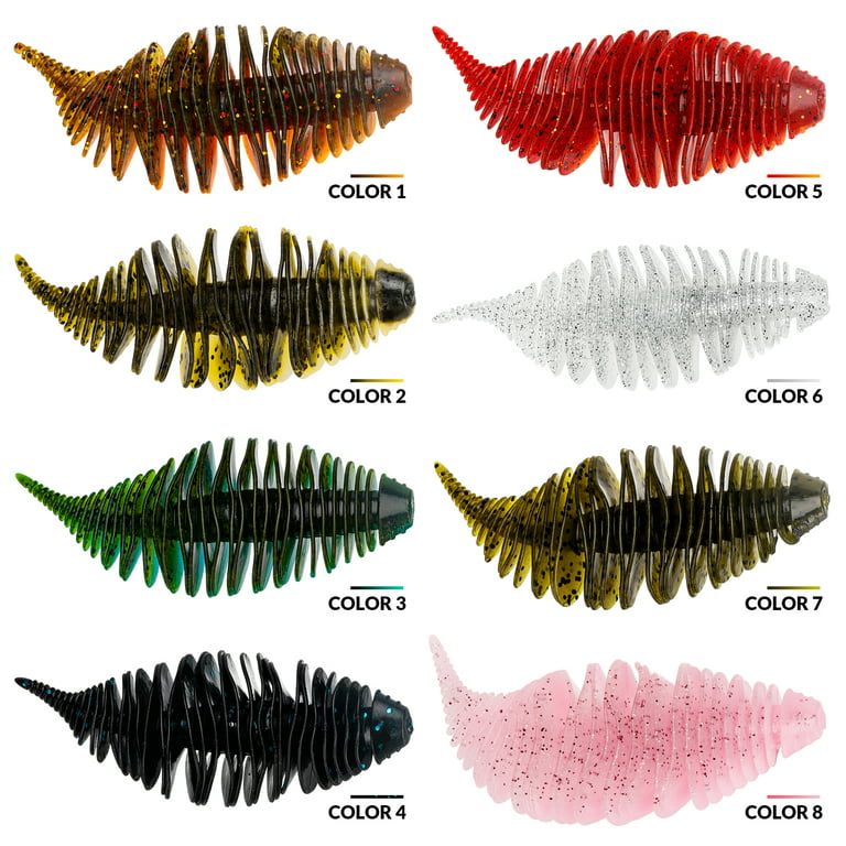  Dr.Fish 15 Pack Grub Soft Fishing Lures, 2 inch Soft Plastic Baits  Fishing Worm Swimbaits Ribbon Tail Shad Bait for Freshwater Bass Fishing  Lures Crappie Walleye Panfish Black and Yellow 