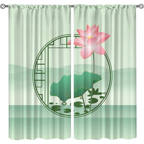 Japanese Lotus Blackout Curtains 52x84in - Chinese Traditional Ink Painting Window Treatments, Thermal Insulation and Sound Insulation Window Treatments for Living Room Bedroom Office Balcony