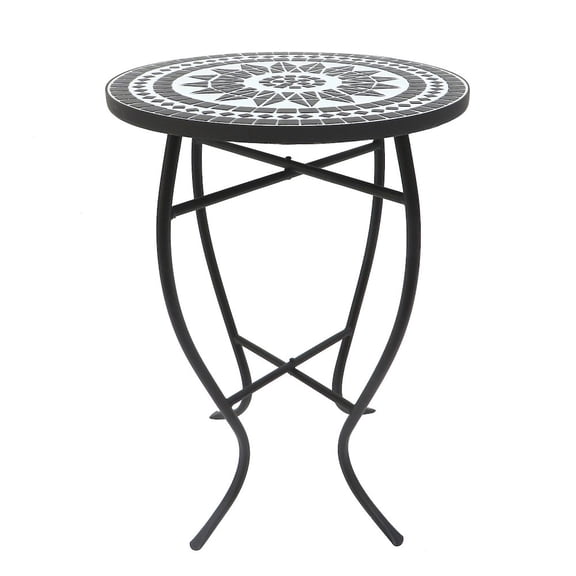 W Unlimited Mosaic Art Stone and Metal Accent Table in Lily Black