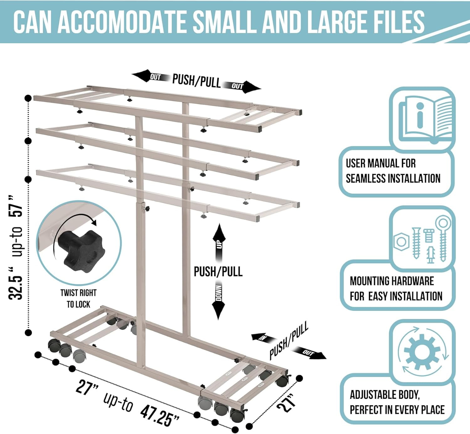 Adir Mobile Blueprint Storage Rack - Adjustable and Portable Vertical Blueprint Holder