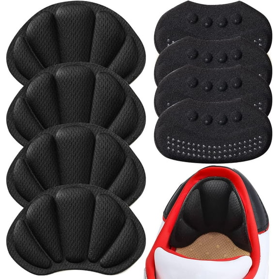 Back of Heel Cushion Pads, Adhesive Heel Grips Inserts for Boots, Loose Shoes Too Big, Reusable Heel Guards Liners for Women Men, Improve Shoe Fit,4PCS-Black 4PCS-Black