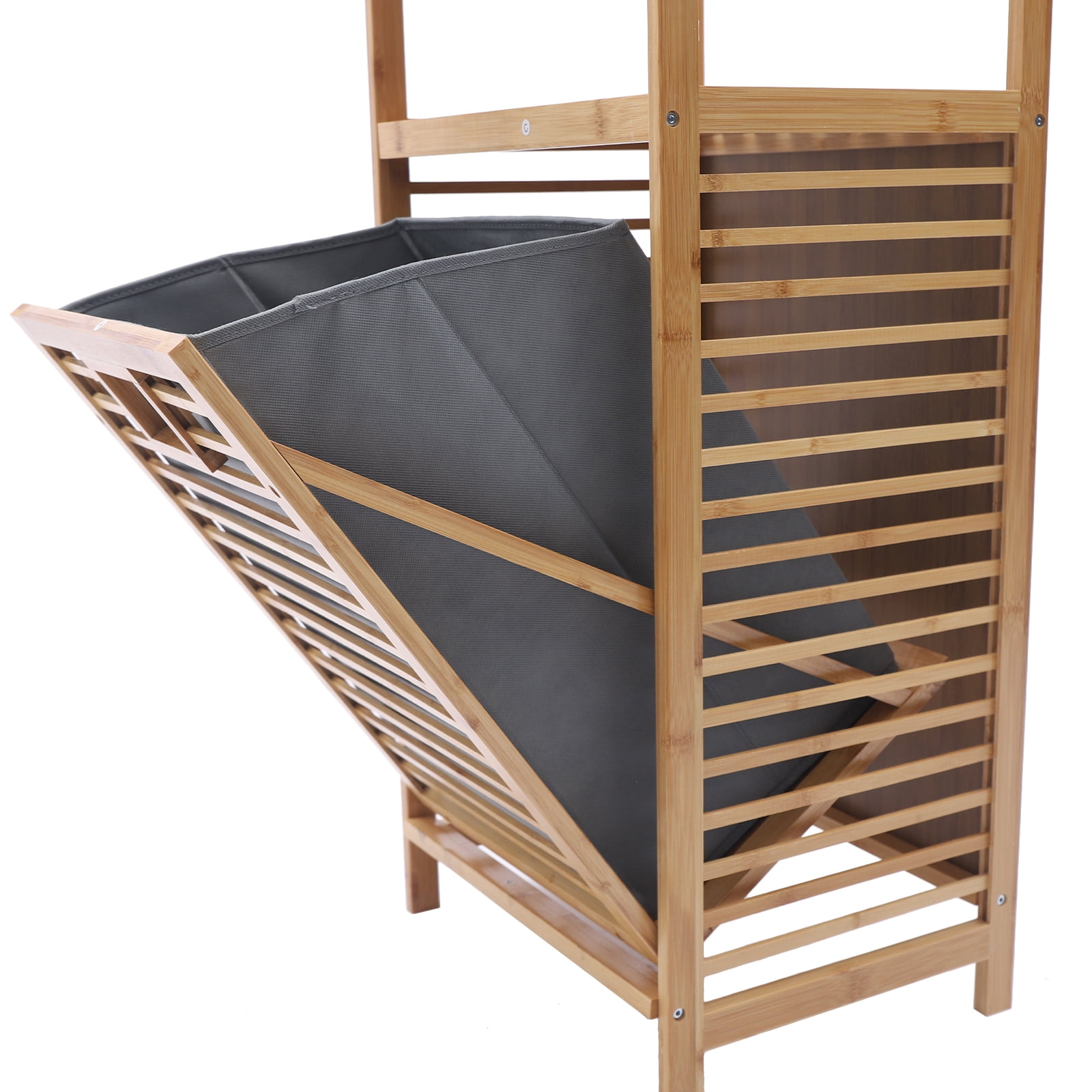 Miumaeov Laundry Hamper Bamboo Laundry Basket with Liner Bag Storage Hamper with Handles 2-Tier Shelves Laundry Room Shelves for Bathroom Living Room Bedroom