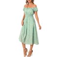 thumbnail image 4 of INSPIRE CHIC Women's Floral Square Neck Elastic Waist Flare Maxi Dress S Green, 4 of 6