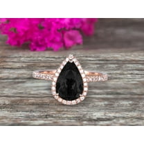 1.75 Carat Pear Shaped Black Diamond Moissanite Engagement Ring On 10k Rose Gold Halo Teardrop Design Anniversary Gift Personalized for Brides