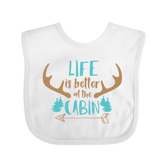 Inktastic Life is Better at the Cabin, Deer Antlers, Camping Boys or Girls Baby Bib