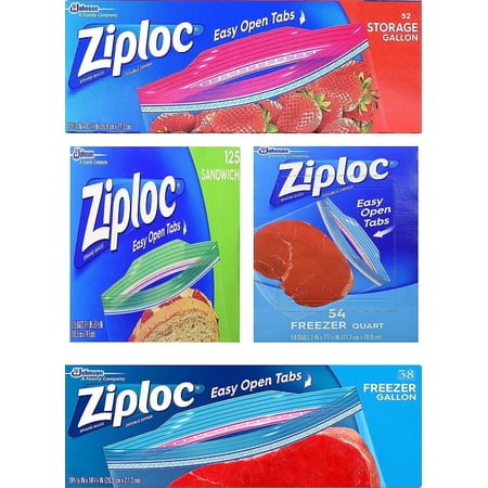 Ziploc Bags Variety Pack 54 Freezer Quart, 38 Freezer Gallon, 125 Sandwich and 52 Storage Gallon Bags