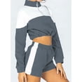 thumbnail image 3 of KelaJuan Women Shorts Set, Long Sleeve Stand Collar Zipped Sweatshirt with Shorts Contrast Color Activewear Fall Outfit, 3 of 6