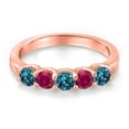thumbnail image 3 of Gem Stone King 18K Rose Gold Plated Silver London Blue Topaz and Red Created Ruby Wedding-Bands Ring for Women | 1.16 Cttw | Round 3.5MM | Gemstone November Birthstone | Size 5, 3 of 6
