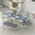 thumbnail image 3 of Dining Table Set for 6, Dining Room Set with Bench and Chairs, 6 Piece Farmhouse Dining Set, Wood Dining Table with Unique Legs, FURNINEST Dining Table Set Furniture for Kitchen Dining Room, Gray, 3 of 10