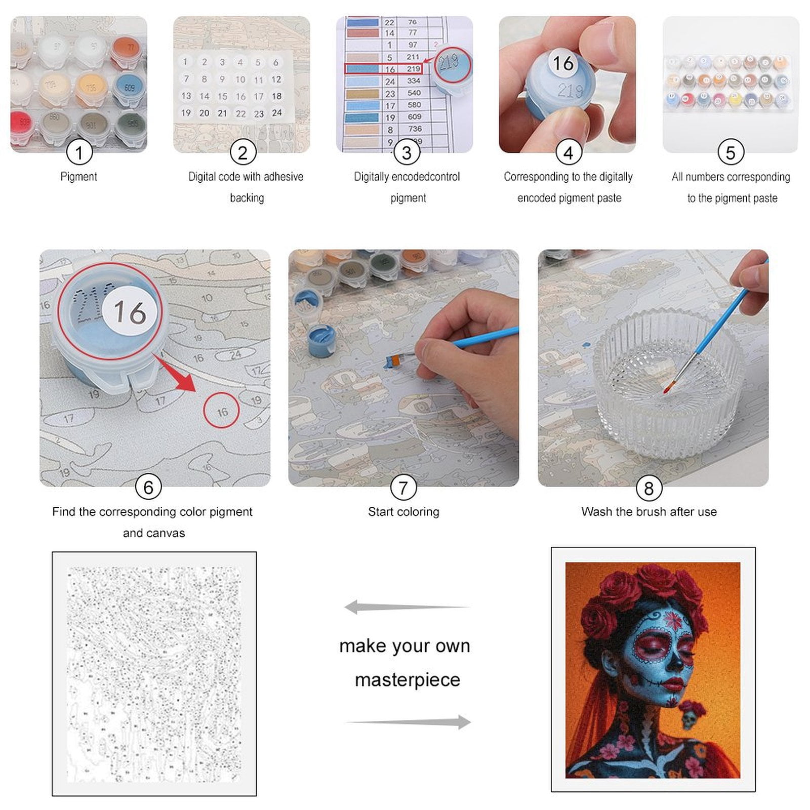 Paint By Numbers Kit for Adults Beginner - Festive Skull Makeup Roses Art DIY Canvas Painting Kits for Adults, Frameless Paint By Number for Adults for Home Wall Decor 16x20 Inch