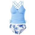 thumbnail image 4 of Rggeeun Children Girls Beachwear V-Neck Solid Color Sleeveless Spaghetti Strap Top And Printed Shorts Two-Piece Swimsuit Set Bathing For Teen Youth,Sky Blue,10, 4 of 5