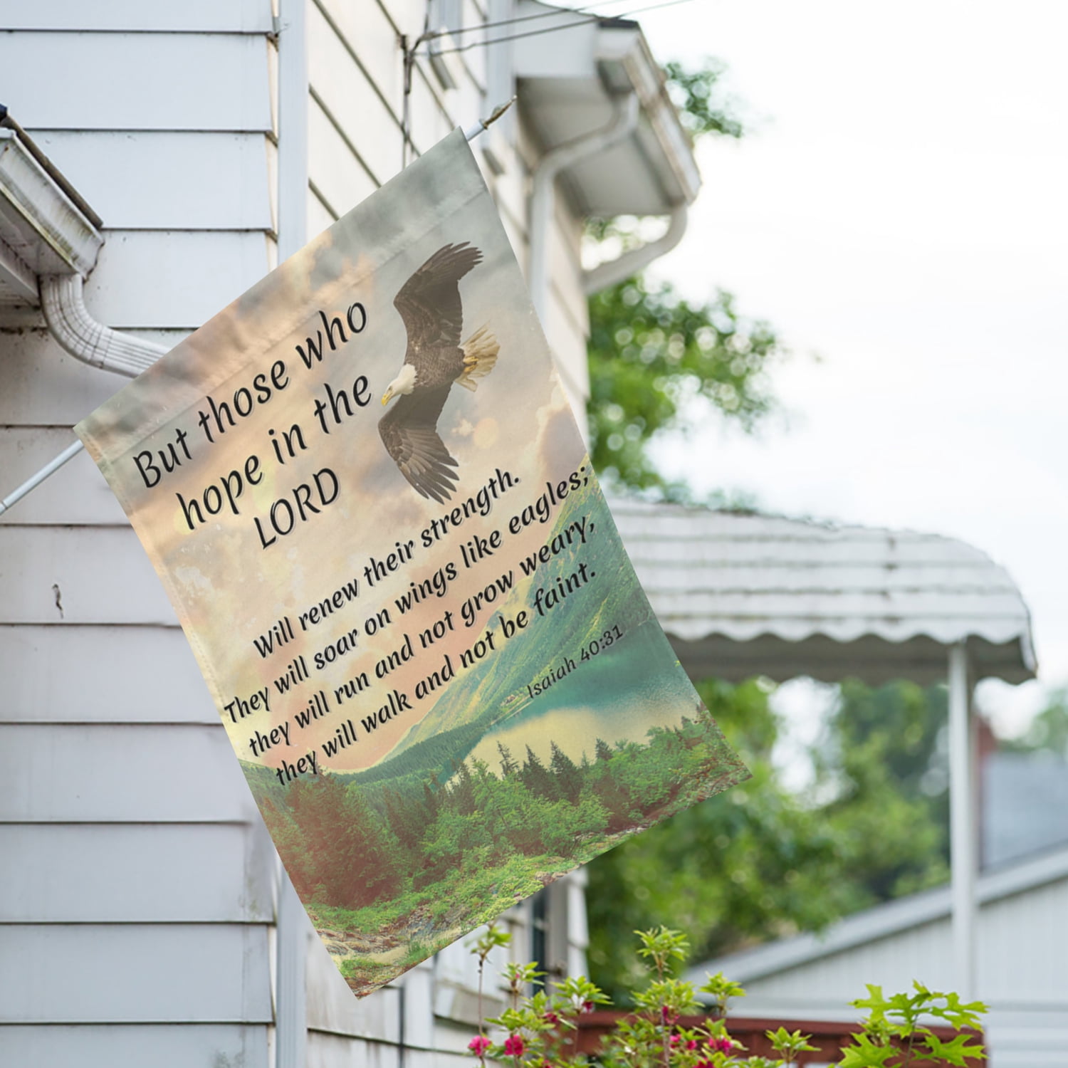 America Forever Bible Verse House Flag - 28 x 40 inch -Isaiah 40:31 Hope In The Lord - Christian Quotes Religious Outdoor Yard Decorative Inspirational Faith Flag