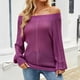 thumbnail image 3 of Blusa con hombros descubiertos, manga larga, Color puro, Tops casuales de moda para mujer, 3 of 7