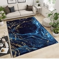 thumbnail image 2 of Blue Gold Marble Texture Area Rug, Retro Dreamy Luxury Front Entrance Carpet, Washable Carpet Soft Non-Shedding with Non-Slip for Living Room Bedroom Hardwood Floors 2x3ft, 2 of 7