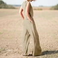 thumbnail image 4 of vigerkar Women's Summer 2 Piece Outfits Sleeveless Crop Top Capri Wide Leg Pants Jumpsuit Linen Lounge Beach Travel Sets Khaki, XXL, 4 of 9
