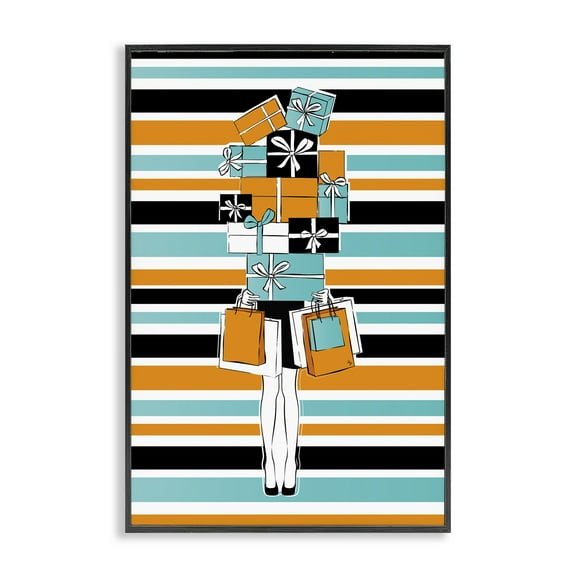 Stupell Industries Stacked Shopping Boxes Beauty & Fashion Painting Black Framed Art Print Wall Art, 12 x 18