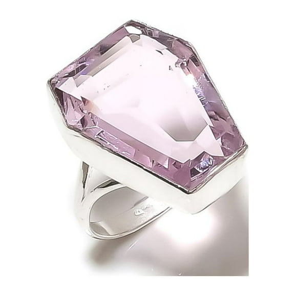Natural Pink Kunzite Gemstone Handmade 925 Sterling Silver Ring Size 9.5