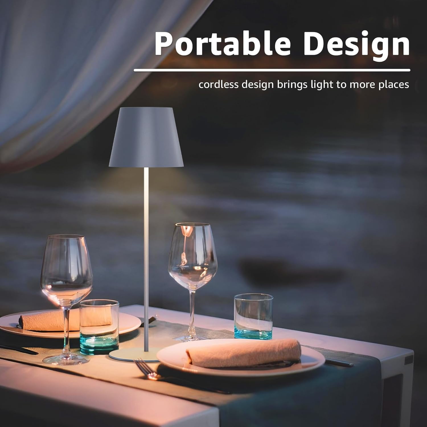 Postlucky 2 Pack 15" Cordless Table Lamp with LED, Touch Control, Dimmer, Plastic Shade, Metal Base, Matte Gray