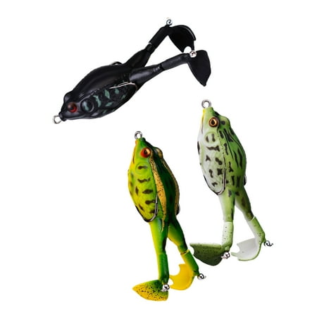 TIERPOP 3Pcs 3D Fishing Baits Silicone Soft Lures Double Propeller Floating Frogs Lures