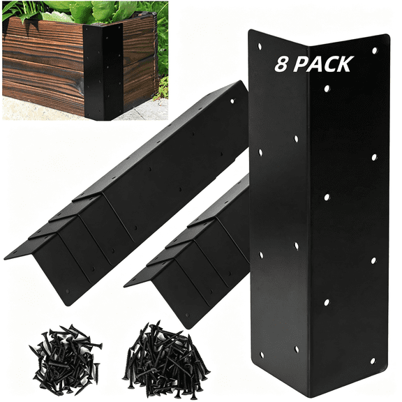 ZHZFKQ 8 Pcs Raised Garden Bed Corner Brackets,Black Metal with Screws | 11 X 3 X 3" for 12’’-24’’ Flower Vegetable Furniture Planter Wood Garden Bed Box