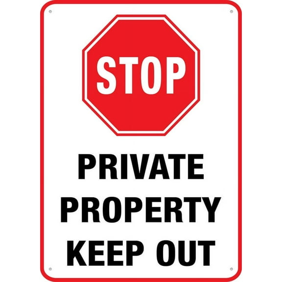 Stop Private Property Keep Out Sign 12”X8” Metal Signs Aluminum Sign Pre-Drilled Holes For Easy Mounting Indoor Or Outdoor Use For Fence Door Or Gate