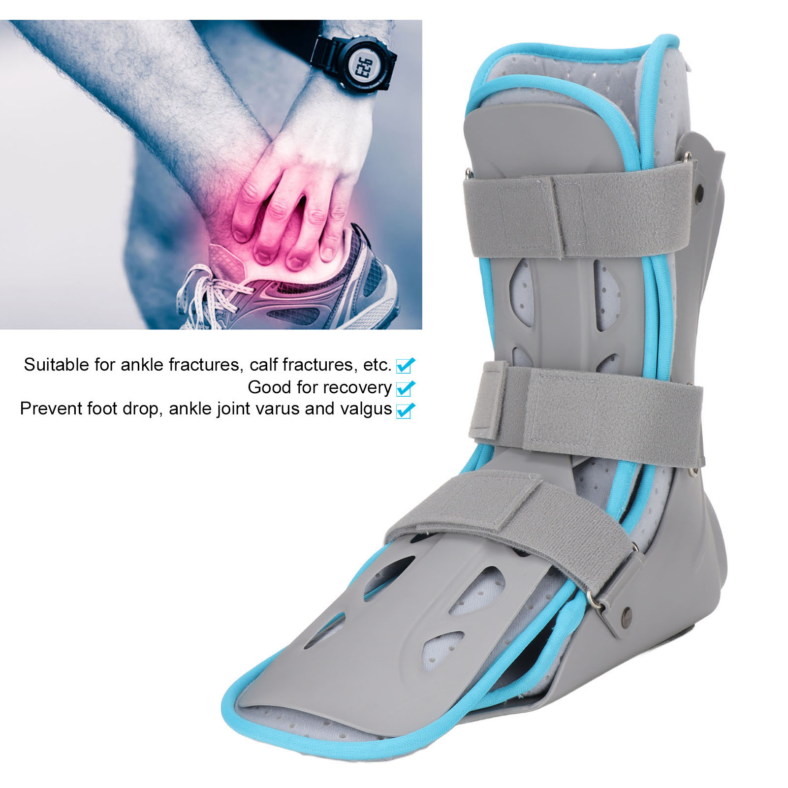 Ankle Brace Breathable Tightness Adjustable Fracture Recovery Foot Ankle Fixing Splint With Baffle Foot Adjustable Tightness Porous Ventilation Design Excellent Pvc Material