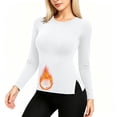 thumbnail image 2 of Nugftut Womens Thermal Tops Fleece Crew Neck Thermal Shirts Long Sleeve Hem Slit Warm Cold Weather Winter Thermal Tops, 2 of 9