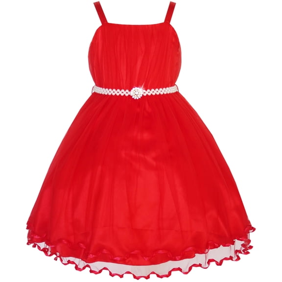 Sunny Fashion Flower Girls Dress Pearl Belt Pageant Wedding Party Size 3-14