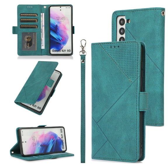 Skin-Friendly Wallet Case for Samsung Galaxy S22 Plus, Premium PU Leather Shockproof Card Slots Cash Holder Flip Cover with Kickstand Folio Magnetic Clasp Wrist Hand Strap Handbag Case,Blue