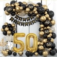 thumbnail image 3 of Decoraciones de 50 cumpleaños para hombres, Kit de arco de globos negros y dorados con globos de confeti de aluminio número 50, banderines de feliz cumpleaños, 3 of 5