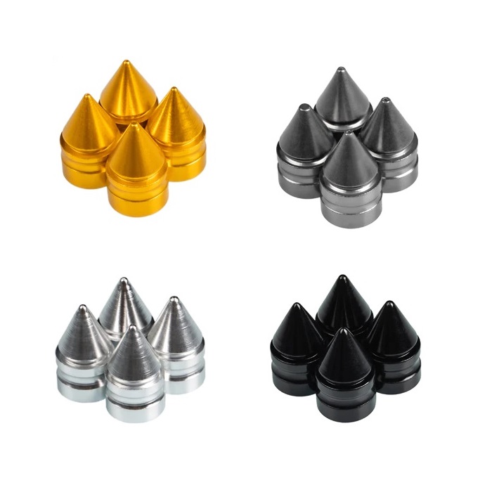 4x Small Sharp Pointed Spikes Bullet Valve Stem Caps Covers Tire Metal  Aluminum
