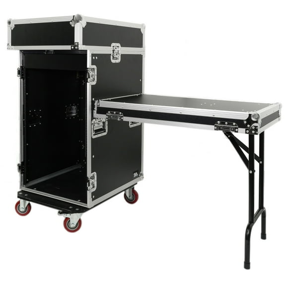 Seismic Audio 16 Space Pro Audio DJ Road Rack Case with DJ Work Table & Casters - Pro Tour Grade