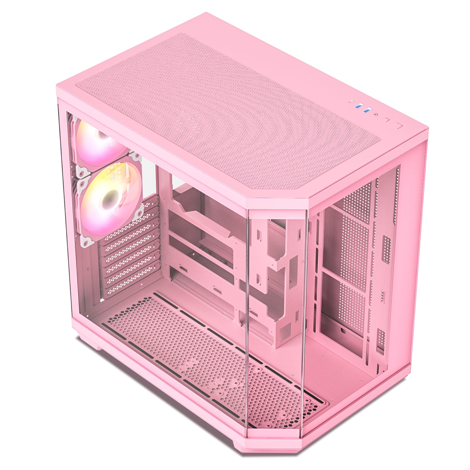 Vetroo CT3 ATX Mid-Tower Gaming Computer PC Case, Triple-Sided Tempered Glass Panoramic View, Supports 360mm Radiator & 11 Fans, Up to 410mm GPU, Type-C Ready, High-Airflow for 50 Series GPUs - Pink