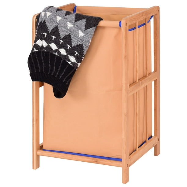Costway Bamboo Frame Laundry Hamper Durable Cloth Bag Clothes Storage
