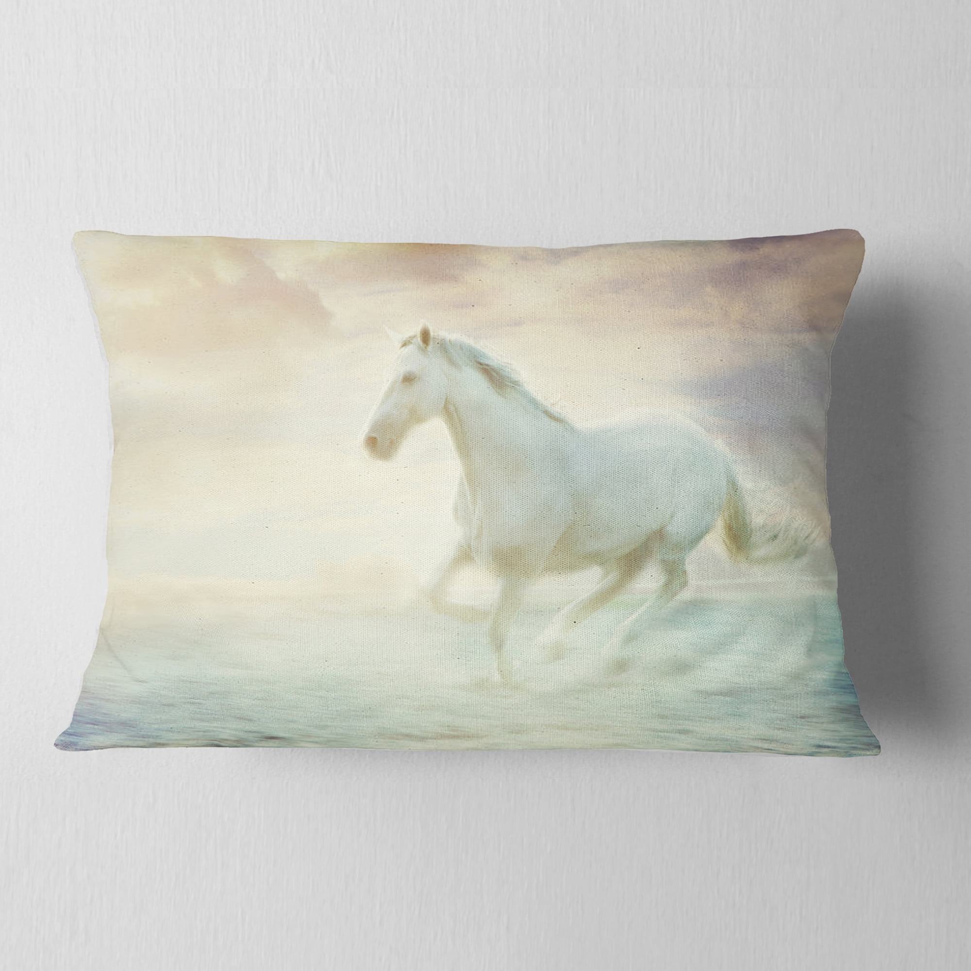 Designart Fantasy White Horse - Animal Throw Pillow - 12x20