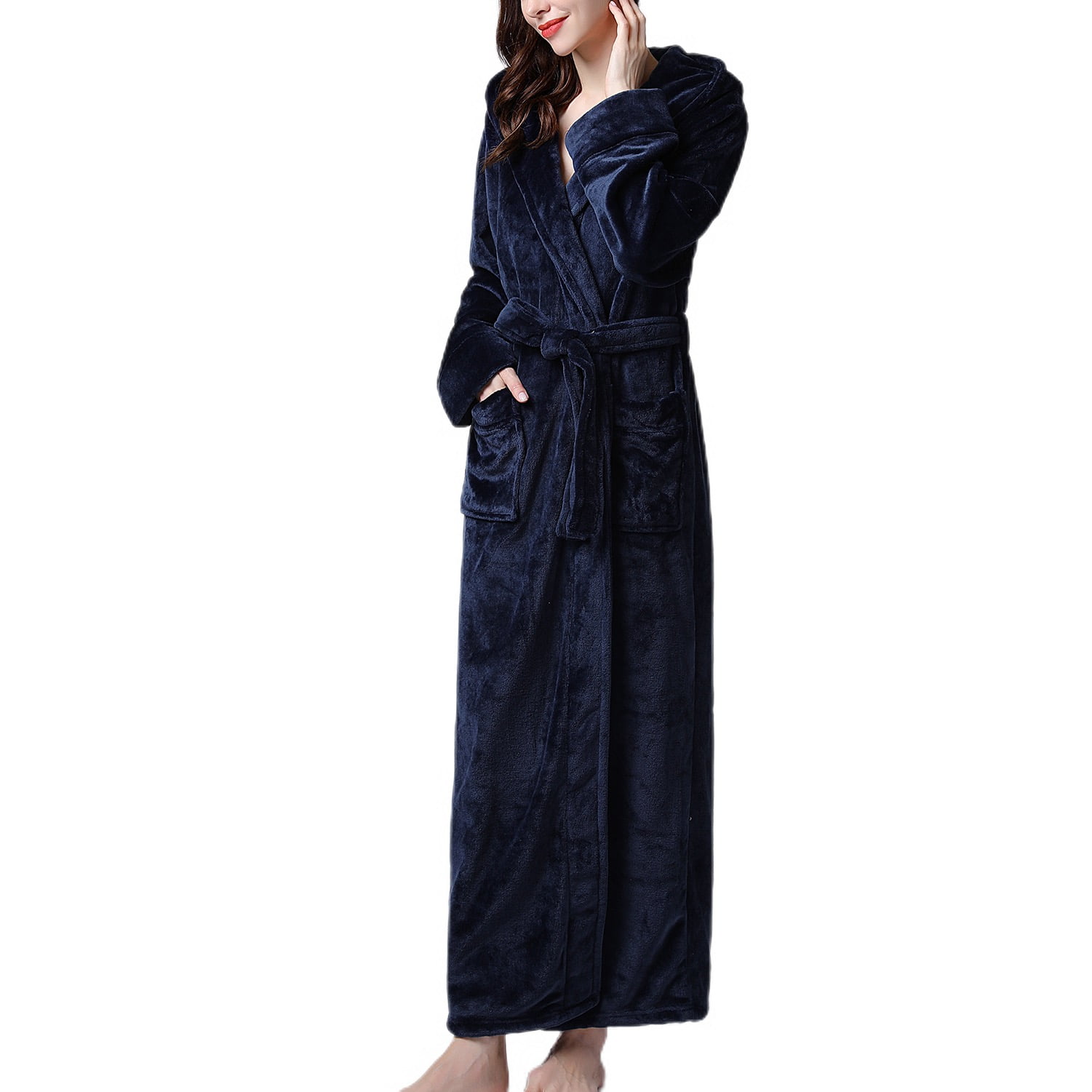 Homgro Women's Plush Full Length Robe with Hood Ladies Soft Long