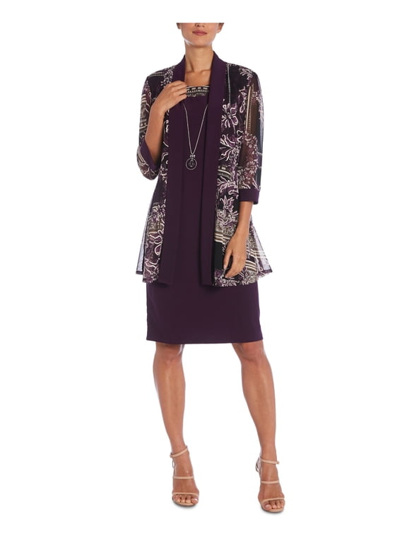 Jessica Howard Women's Zippered Floral 3/4 Sleeve Jewel Neck Above The Knee Fit Flare Party Dress Black Size 14W