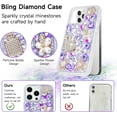 thumbnail image 4 of Compatible with iPhone 15 Pro Max Bling Case for Women and Girls Cute Luxury 3D Glitter Diamond Crystal Rhinestone Sparkle Shiny Gemstone Perfume Bottle and Flower Cover Soft TPU Bumper, Purple, 4 of 12