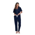 thumbnail image 7 of ANLIQI Women's 100% Cotton Pajama Set Button Down Short Sleeve Shirt and Long Pants Sleepwear Soft ladies Lounge Sets(Navy Blue, M), 7 of 7