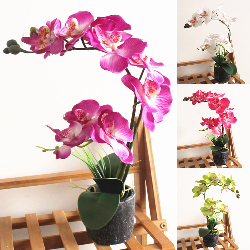 Artificial Butterfly Orchid Fake Bonsai 35cm Flowers with Pot Wedding Home Decor 