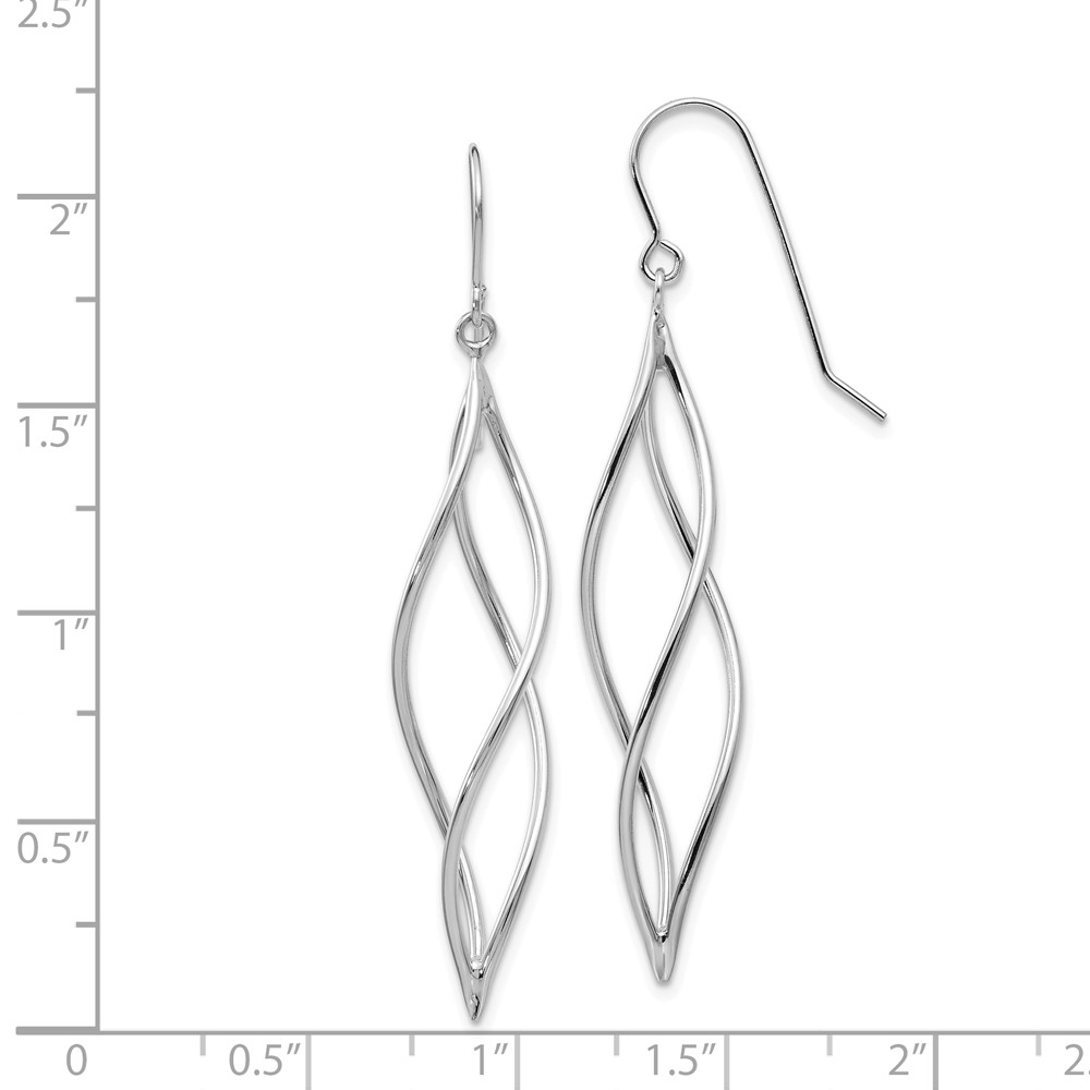 Real 14kt White Gold Polished Long Twisted Dangle Earrings; for Adults and Teens; for Women and Men