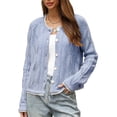 thumbnail image 2 of Xdegoge Cardigan Sweaters for Women Lightweight Button Down Crewneck Long Sleeve Pointelle Knit Sweaters Hollow Out Fall Winter Elegant Soft Crochet Knitwear, 2 of 9
