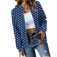 thumbnail image 4 of Full Zipper Jacket Womens Colorblock Fashion Casual Hoodless Bomber Coat Loose Lightweight Fall Spring Outwear (XL, Blue|Dots), 4 of 5