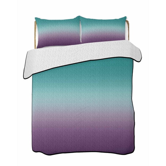 Teal Purple Ombre Summer Quilt Set Full Size,Soft Quilted Bedding Set with 2 Pillow Shams,Turquoise Gradient Modern Abstract Art Lightweight All Season Bedspread Coverlet for Bedroom 78"x90"