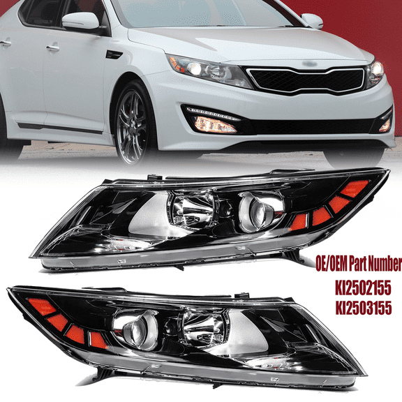 Headlights for 2011-2013 Kia Optima Halogen Black Pairs Headlamps Factory Style