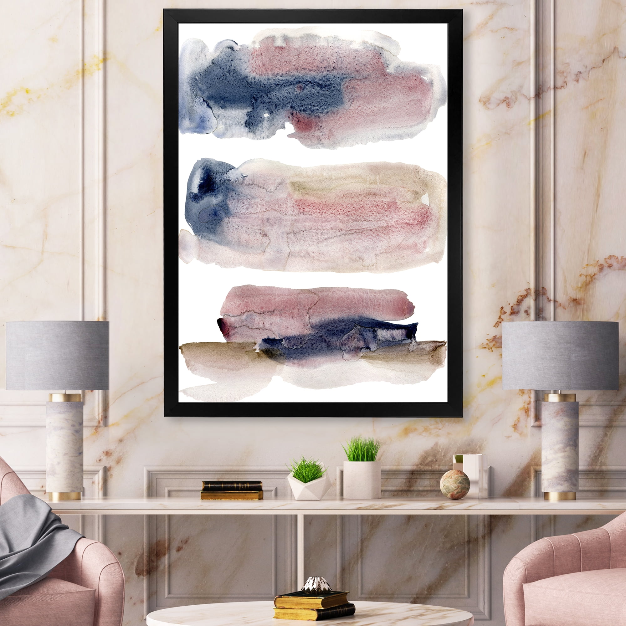 Designart 'Beige Blue and Pink Clouds' Modern Framed Art Print