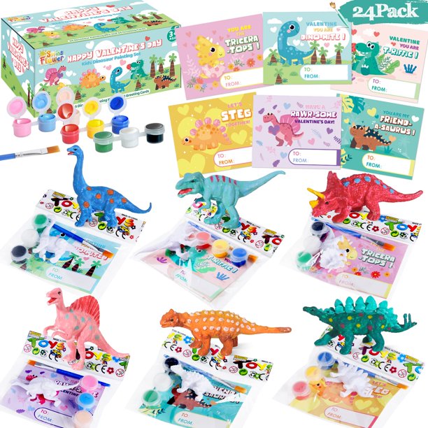 Tarjetas de San Valentín y kit de pintura de dinosaurios para niños x24