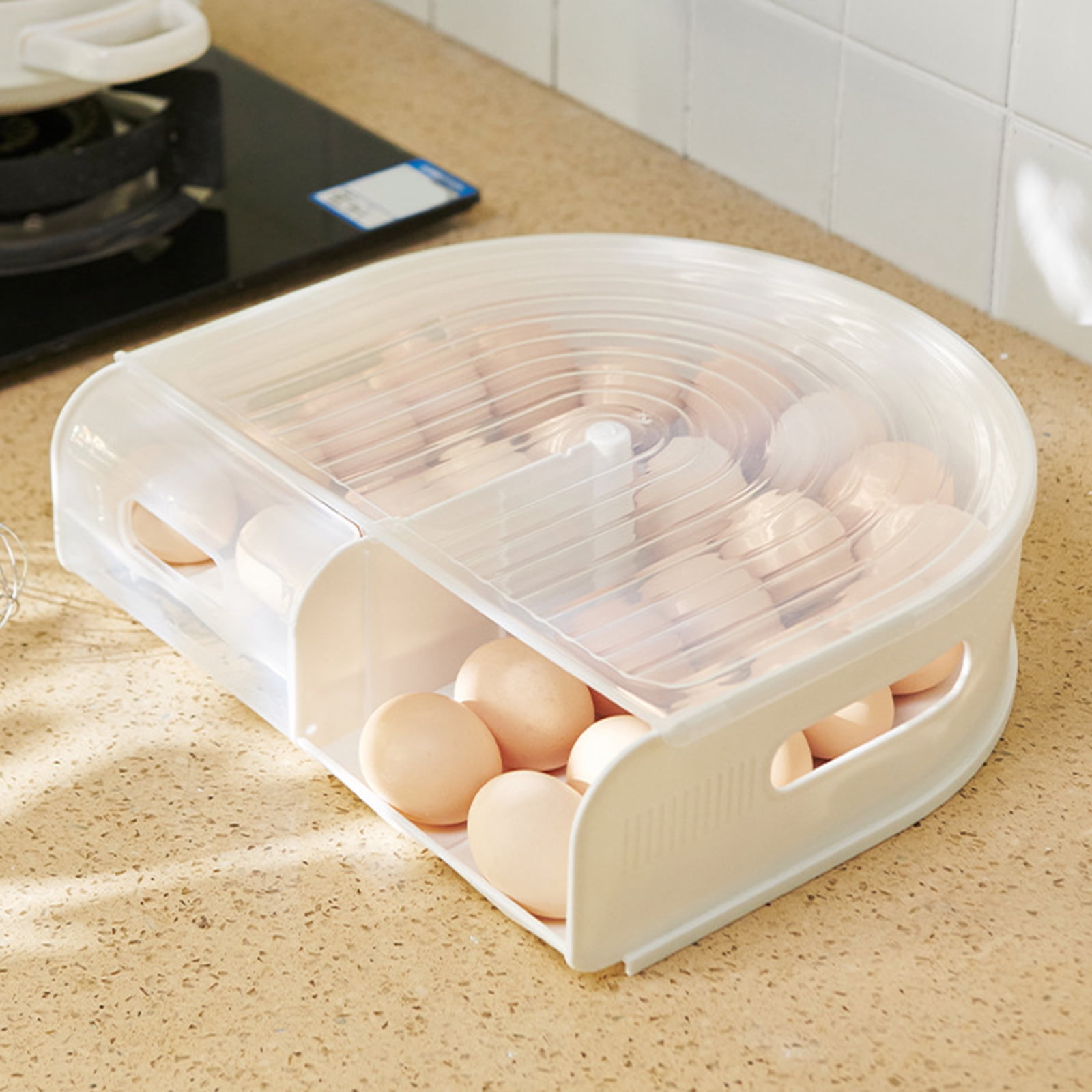 2 Layer U Shape Eggs Storage Box Roll Out Design Clear Refrigerator Organizers Safe Plastic Kitchen Tool