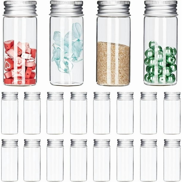 24 frascos pequeños con tapa de rosca de aluminio, mini frascos de vidrio de 30 ml, viales de vidrio, frascos pequeños con cuentas de vidrio, botellas selladas de vidrio transparente.