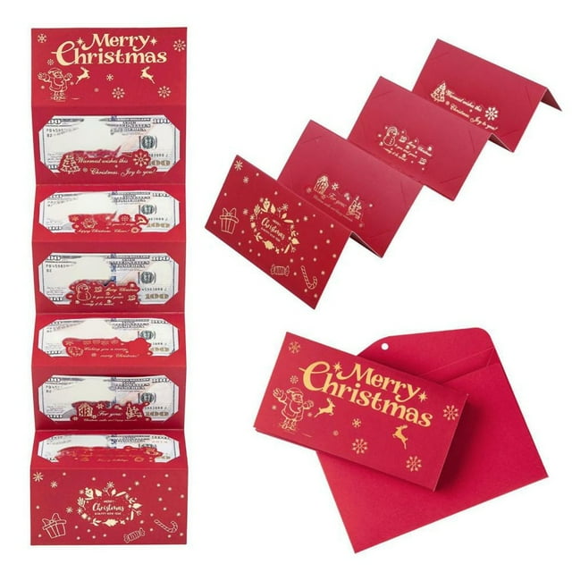 Christmas Red Envelope Money Box 6-Slot Cash Card Holder | Durable Cardboard with Ribbon | Portable Holiday Gift Organizer for Christmas Parties Birthdays Family Gatherings